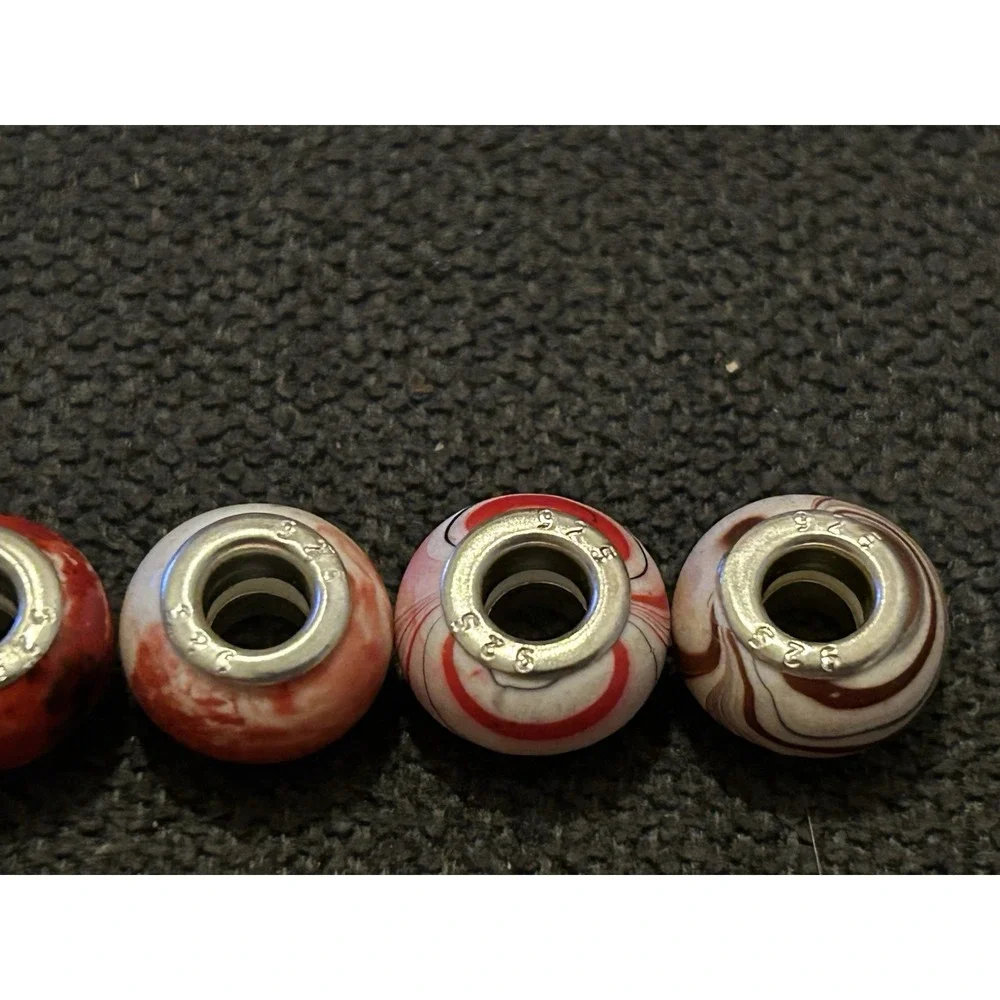 Lot of 6 Sterling Silver Core Bracelet Charm Beads Lampwork Glass Style 925 9